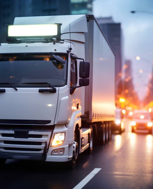 truck on the road at night. concept of logistics and transportation